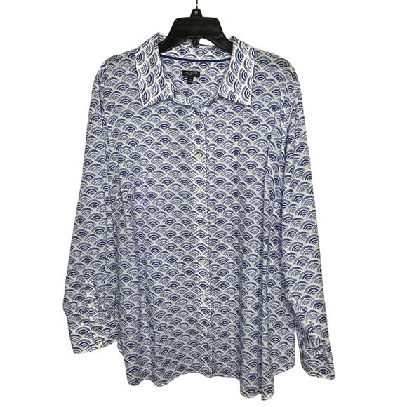 Talbots Button Down Rainbow Blue & White Cotton Lightweight Shirt Size 2XL Plus - Picture 1 of 6